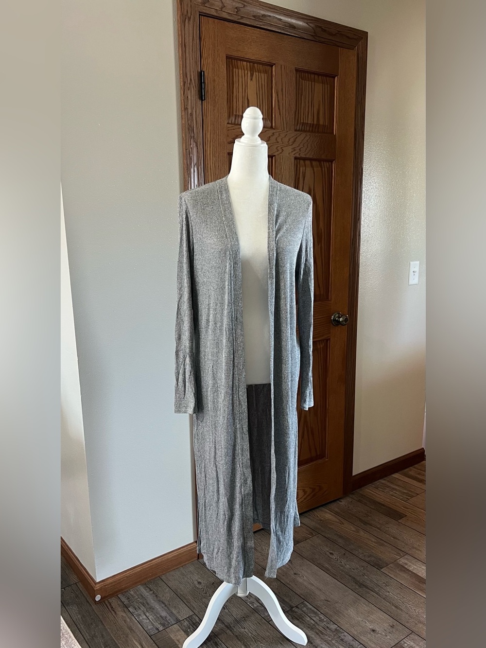 Long Open-Front Gray Women's Cardigan Sweater